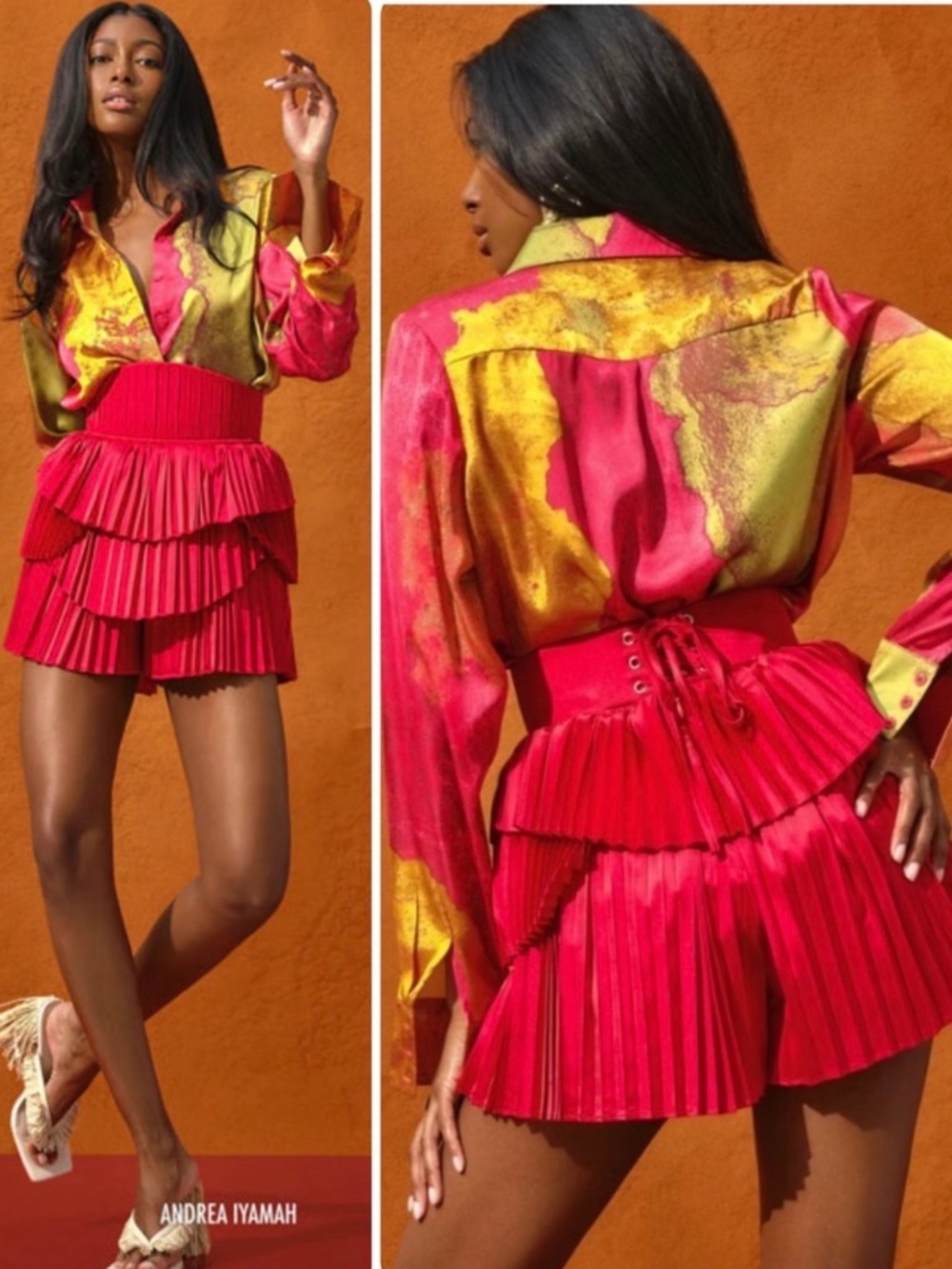 🔥NWT Andrea Iyamah Hibi Ruby Corset-Back Tiered Pleated Skirt/Shorts Skort $295